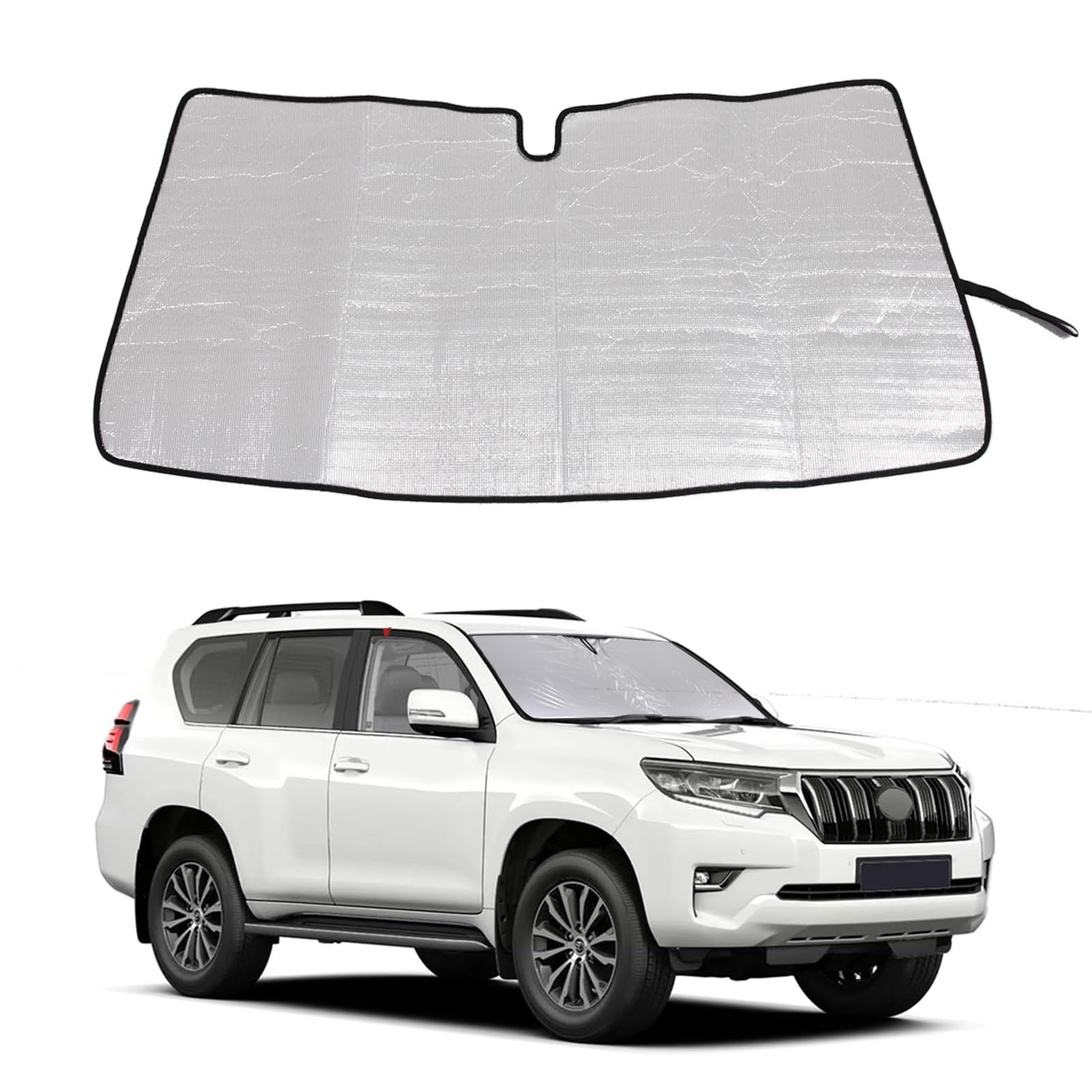 Windshield Sunshade for Toyota Land Cruiser Prado J150 2007-2023 Accessories Front Window Sun Shade Foldable Reflective Sun Visor Custom Sunscreen UV Blocker Privacy Protector HeatShield (Silver)