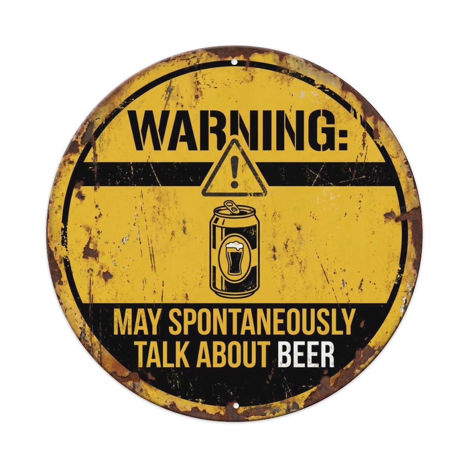 Retro Bar Style Warning Caution Garage Beer Metal Tin Sign Plaque Wall Decor for Cafe, Club, Garden Round Metal Poster 8x8Inch