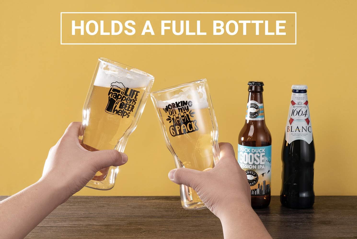 🔥 Double Walled Beer Glass, Insulating Double Walled Beer Glass, 20 Ounce Beer Glass, Set of 2，Perfect for gifts
