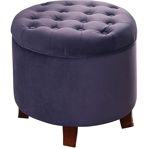 HomePop Velvet Tufted Round Storage Ottoman with Removable Lid, Purple