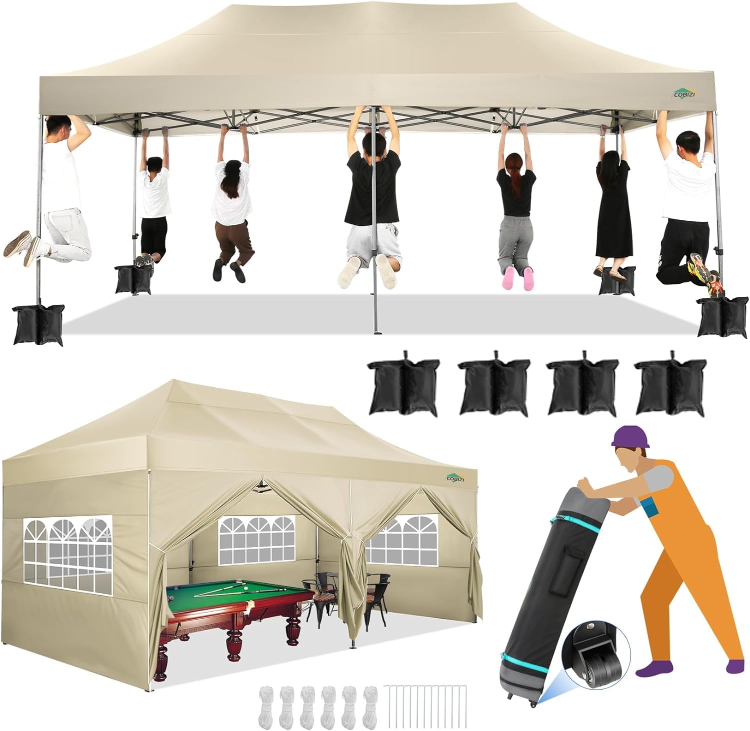 COBIZI 10x20 Heavy Duty Pop up Canopy Tent with Sidewalls Commercial Canopy