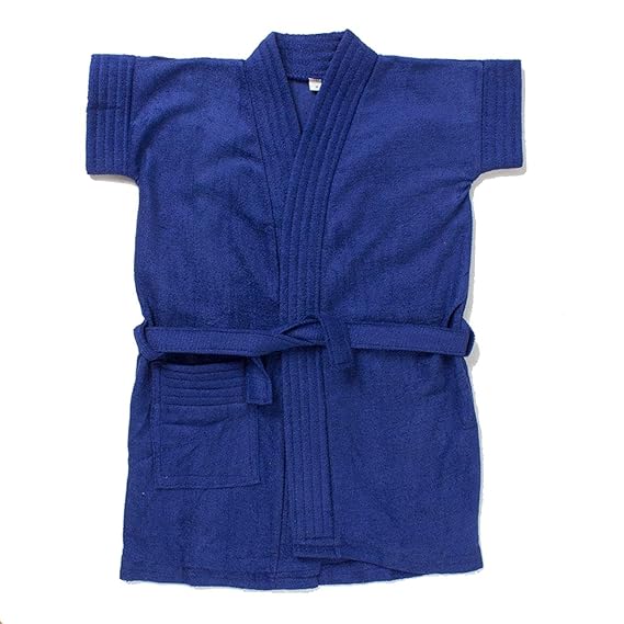 SAND DUNE Kids Baby Boy Terry Cotton Bathrobe Gown - Half Sleeves - Pocket - Waist Belt - Knee Length - 100% Terry Cotton Bathrobe Gown - Bath Robe for Children (Dark Blue)