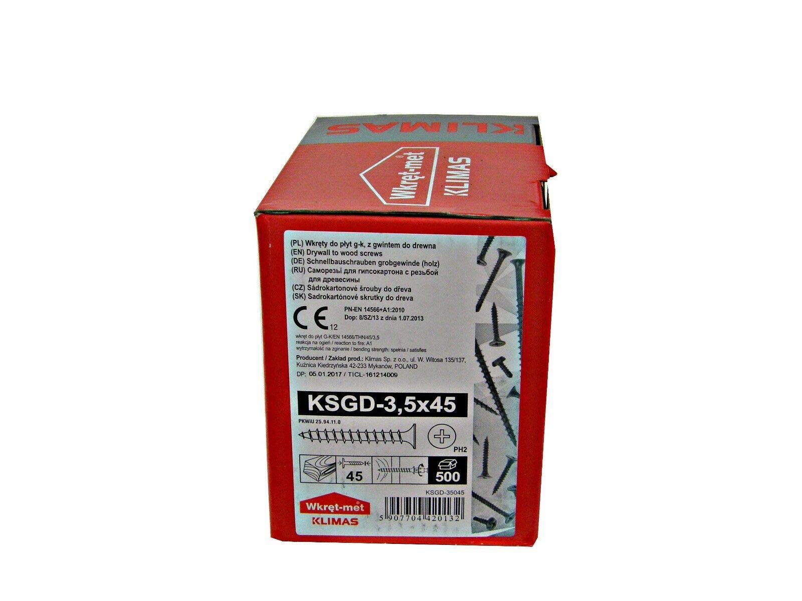 Rigips Vis à Placoplâtre 3,5x55 Mm – Lot De 500 Vis à Filetage Grossier Pour Bois, Empreinte PH2