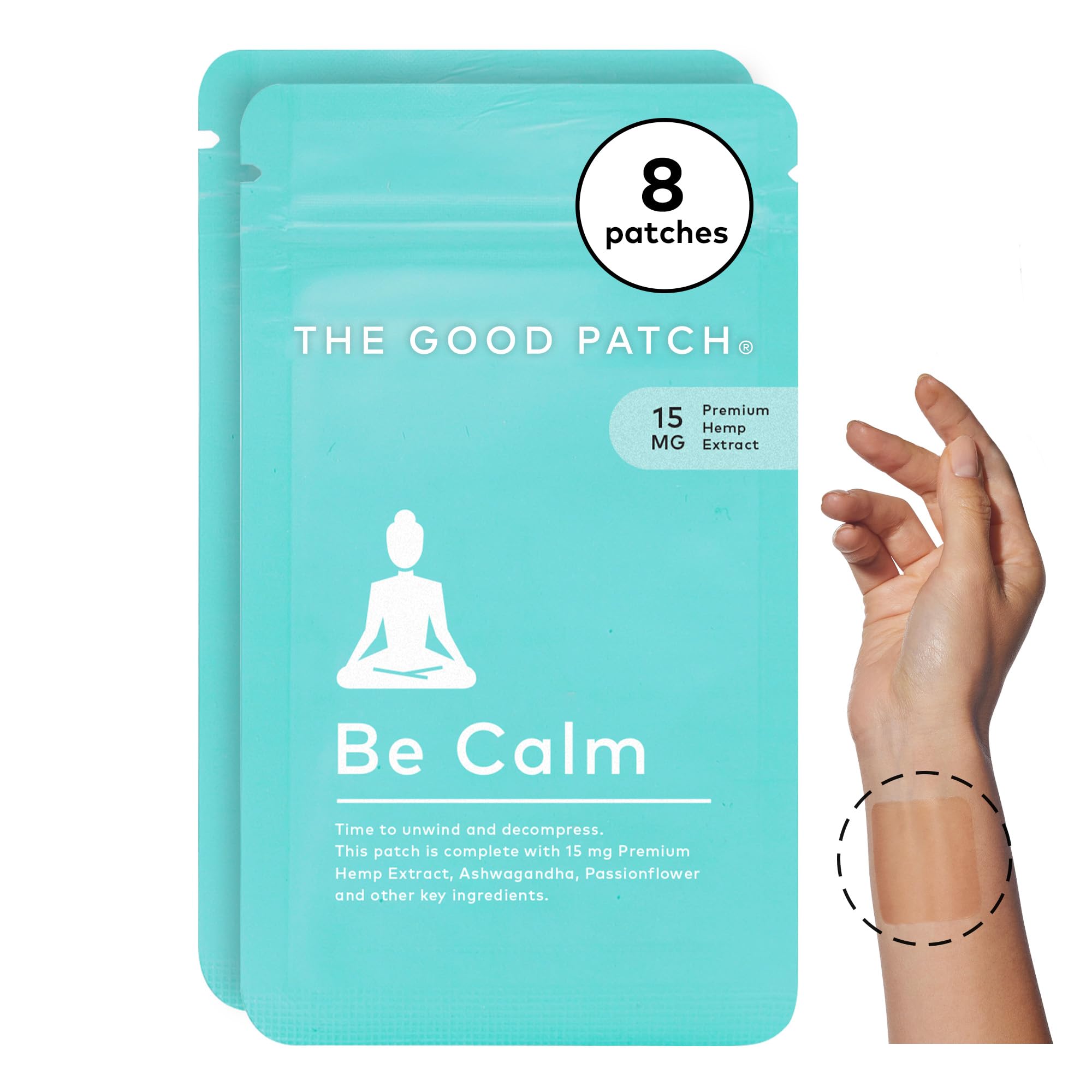 The Good PatchBe Calm Patch with Hemp, Unwind + Decompress, Natural Patch with Hemp Extract, Ashwagandha Root, Passionflower, Plant Powered Wearable Wellness, Sustained Release (8 Total Patches)