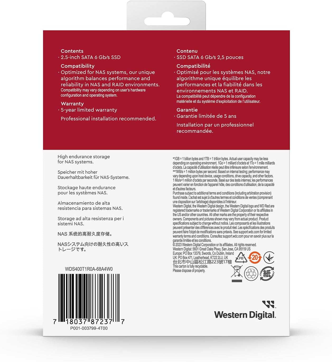 WD Red SA500 4TB, NAS SATA SSD, 2.5 Inch 6