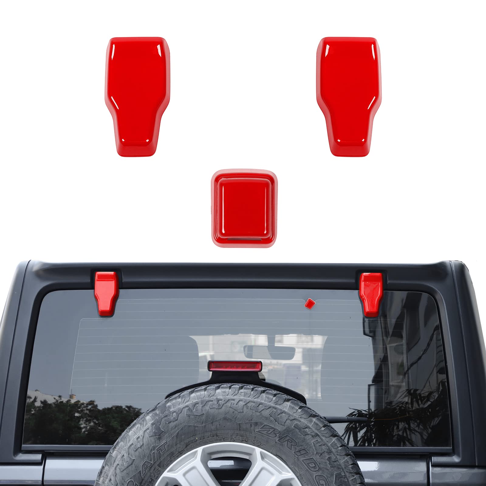 SQQPRear Tail Door Window Hinge & Rear Rain Wiper Nozzle Decorative Cover Trim for 2018-2021 Jeep Wrangler JL JLU(Red)