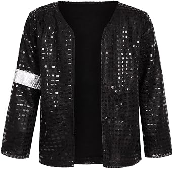 Kids Performance Outfit Sequin Shiny Costume for Boys Girls Jacket Pants Gloves Sunglasses Hat Sets Stage Party Halloween Cosplay Dance Wear Show 80s Disco Outfits Pop Star Costume