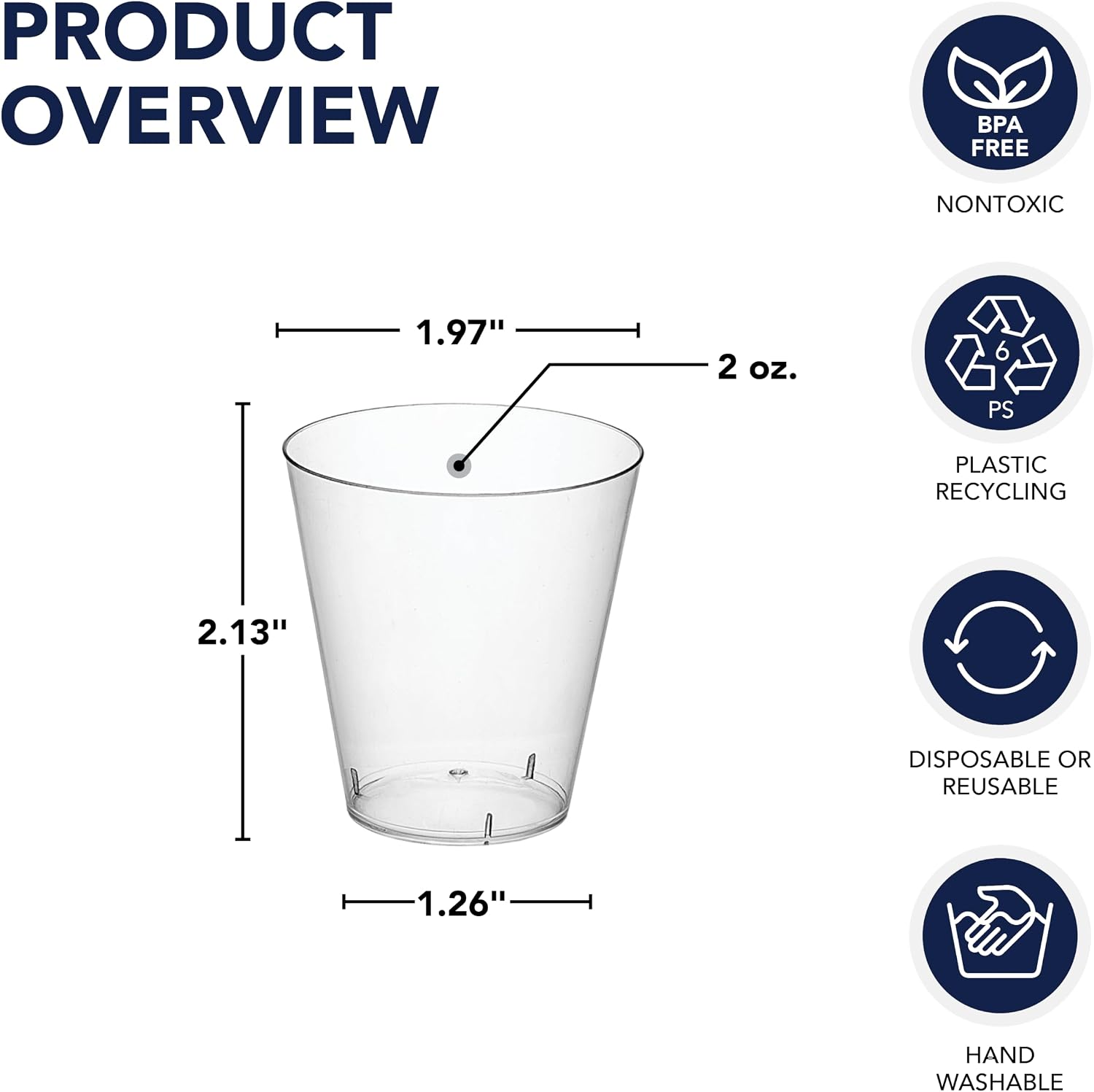 Party Essentials 50 Count 2 oz Shot Glasses, 2-Ounce Clear