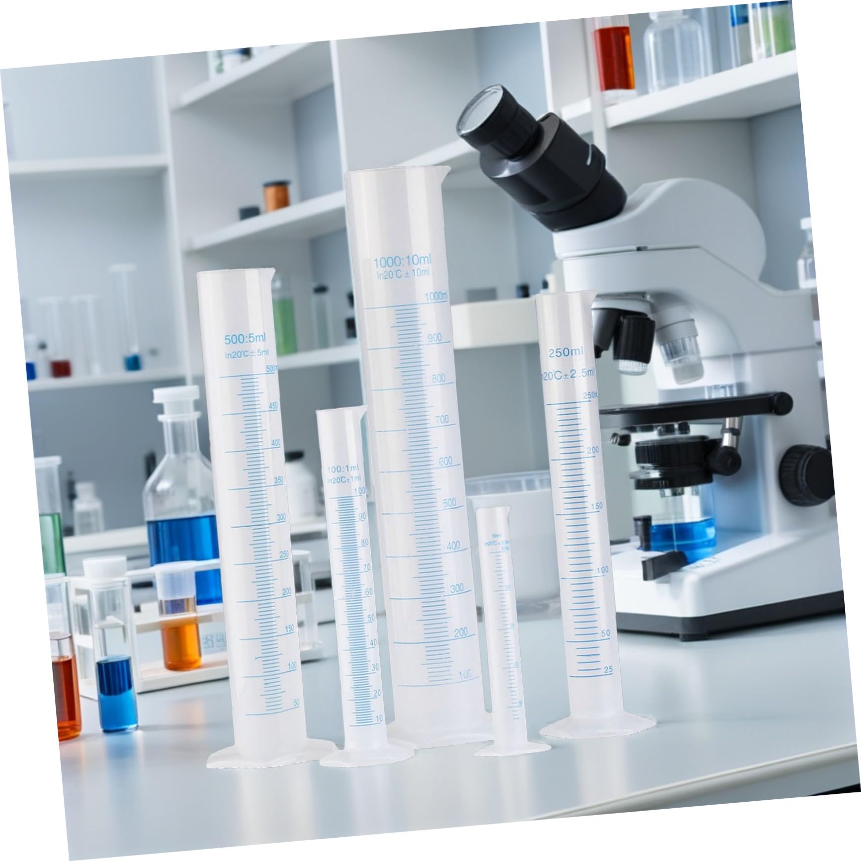 Cabilock Cilindros de Plástico para Laboratorio Graduación en 5 Piezas, Ideales para Medición de Líquidos en Entornos Científicos