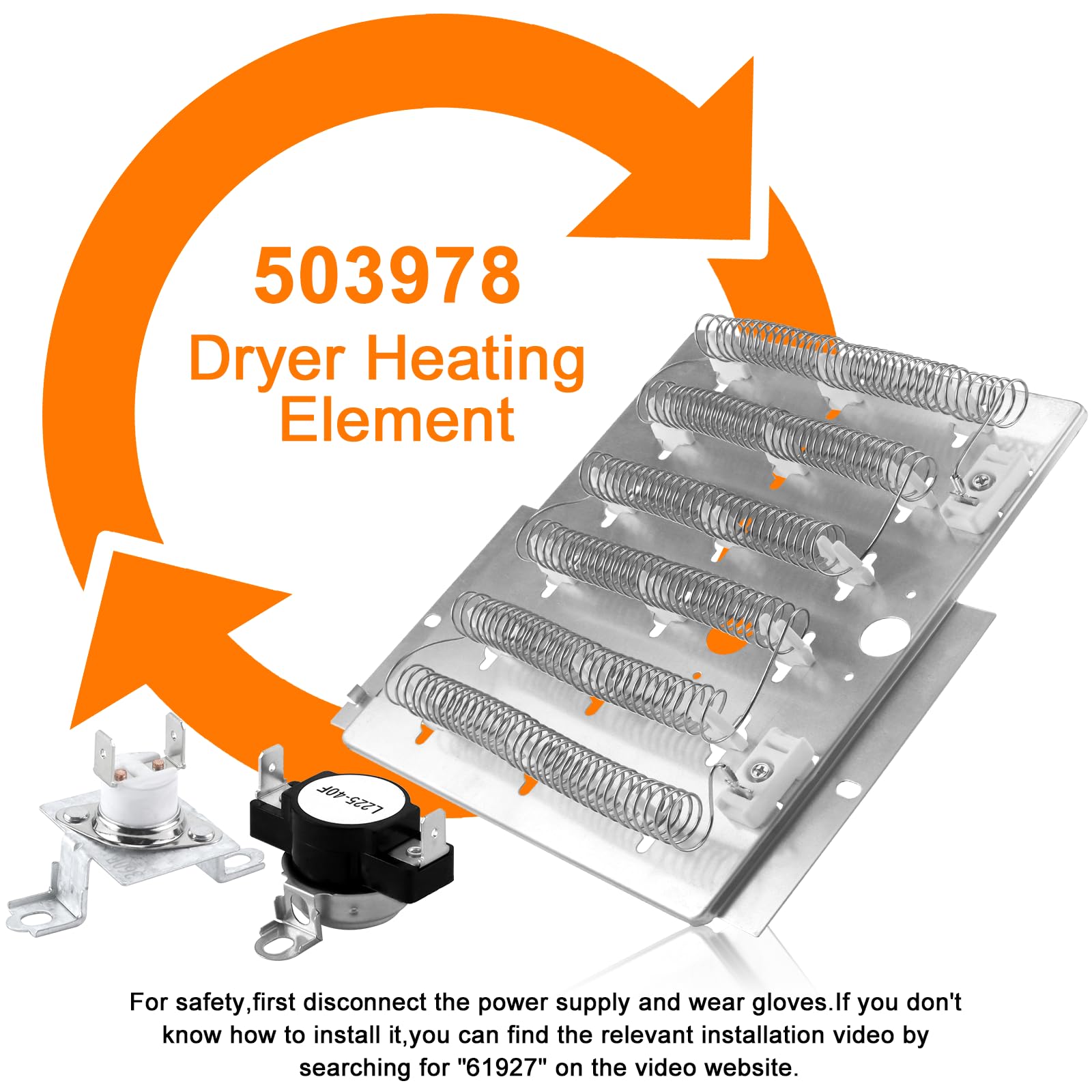 503978 61927 Dryer Heating Element Kit Compatible for speed.queen/am.ana/may.tag/cr.osley Replaces 964p3,56179,503404,56047,510329 by MIFLUS