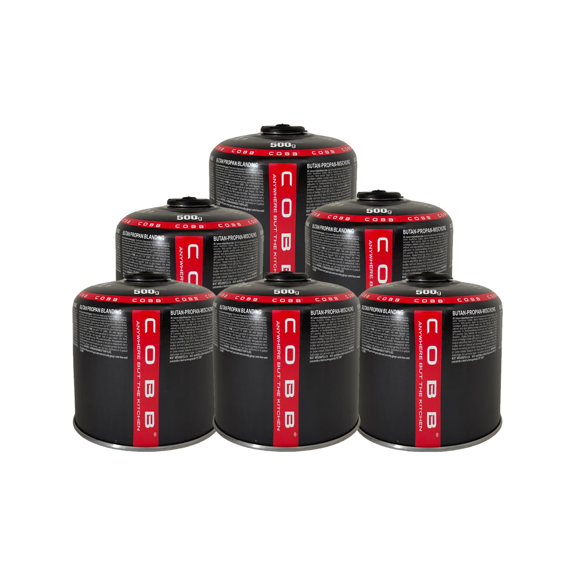 COBB Lot de 6 cartouches de gaz 500 g - Cartouche de propane/butane à vis pour cuisine de camping et barbecue à gaz - Compatible EN417