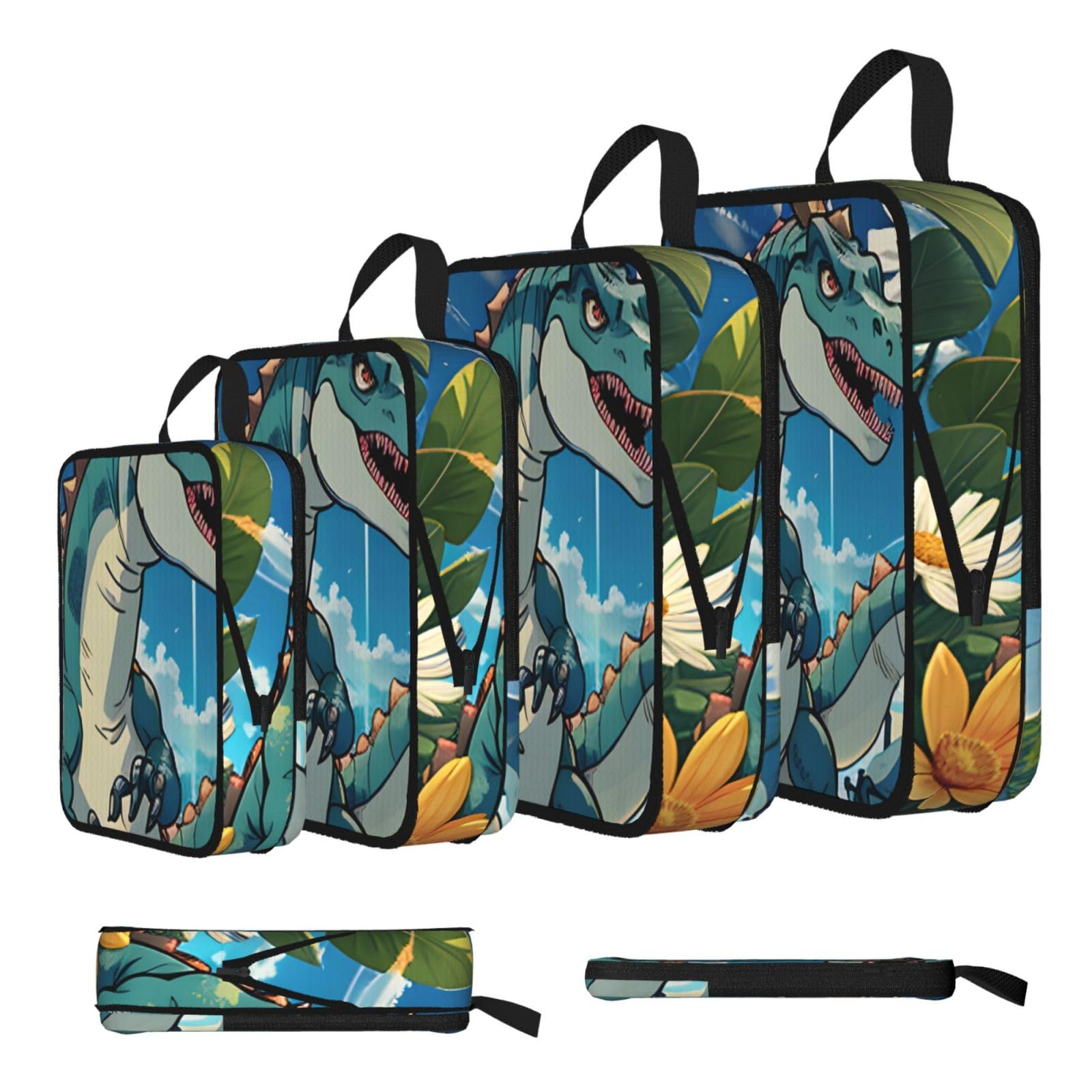 Sxzvvbn Black Cute Dinosaur Compression Packing Cubes 4 Piece Set