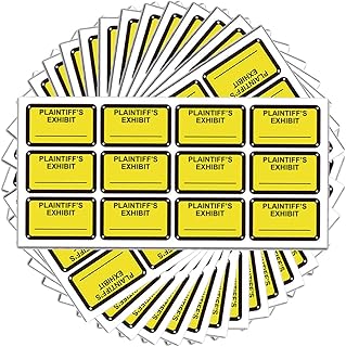Legal Yellow Plaintiff's Exhibit Stickers 1.65 X 1 Inches - Fluorescent Yellow Color-Coded Exhibit Labels 300 Stickers Per