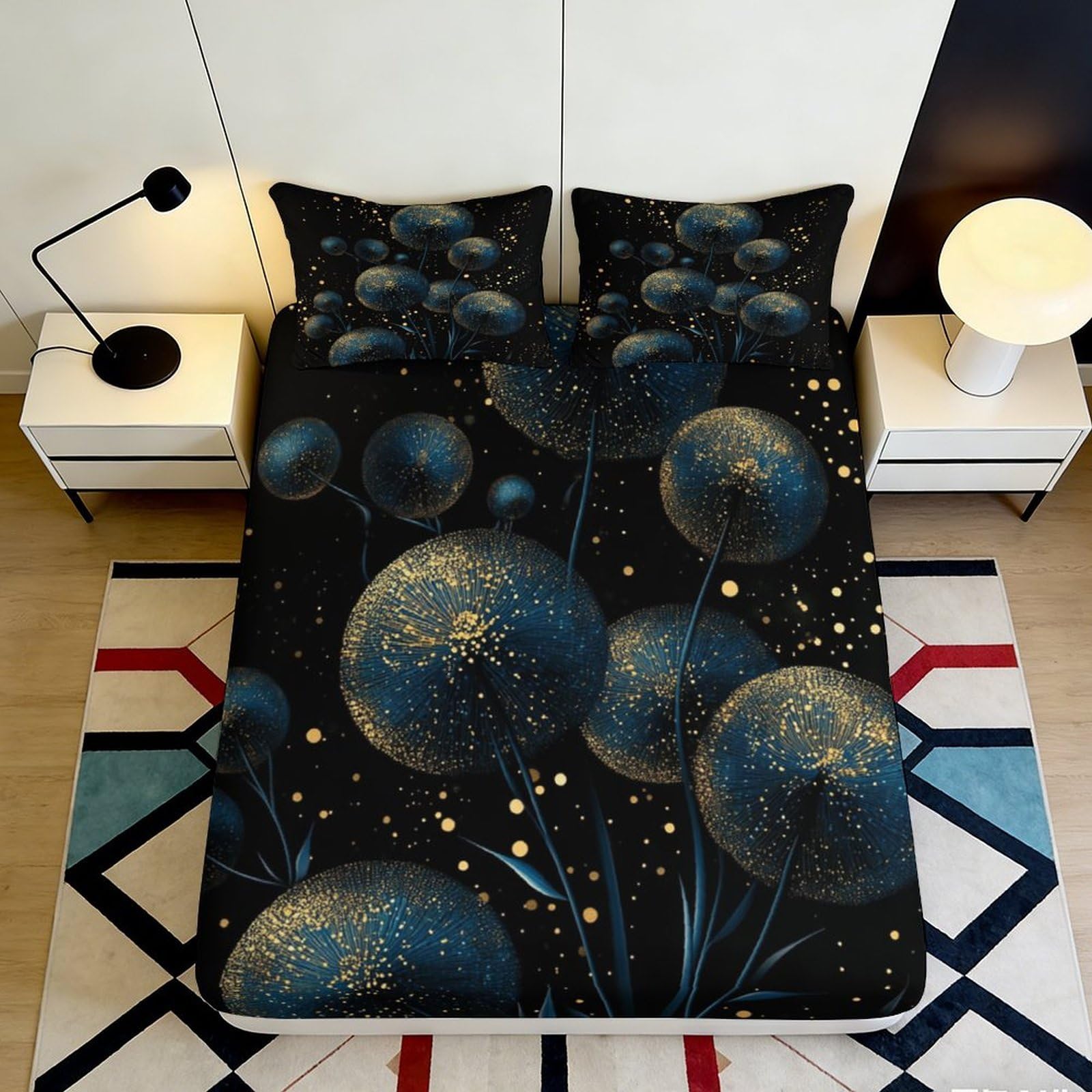 Decorative Dandelion Pattern Fitted Sheet, 3D Printed, Microfiber, Soft Touch, Bed Sheet, Easy Care, Home Bedroom, Apartment Bedding, 110x200cm 90x200x25cm