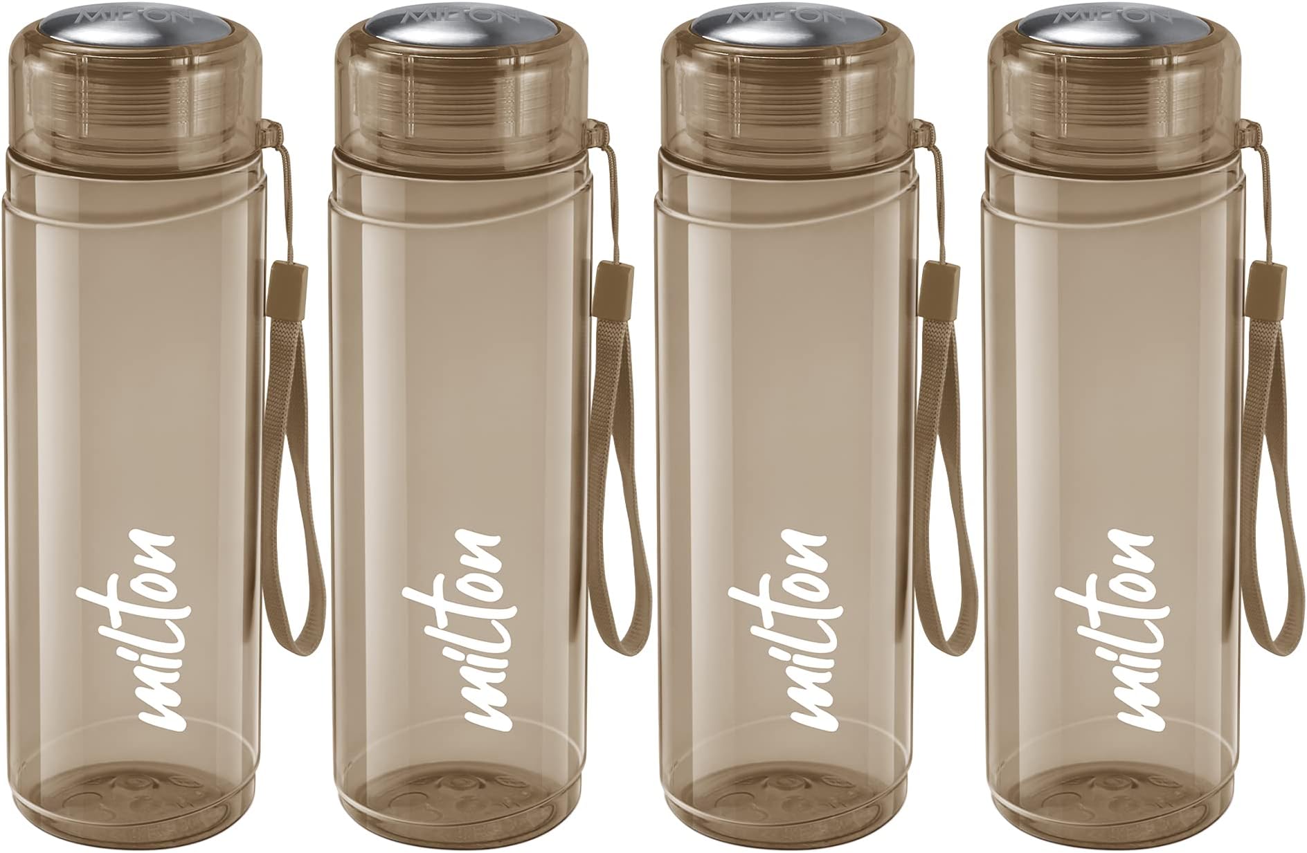 MILTON Hector 1000 Pet Water Bottles, Set of 4, 1 Litre Each, Brown, Reusable Plastic Fridge Bottle, BPA Free and Leak Proof Bottles for Travel, Work