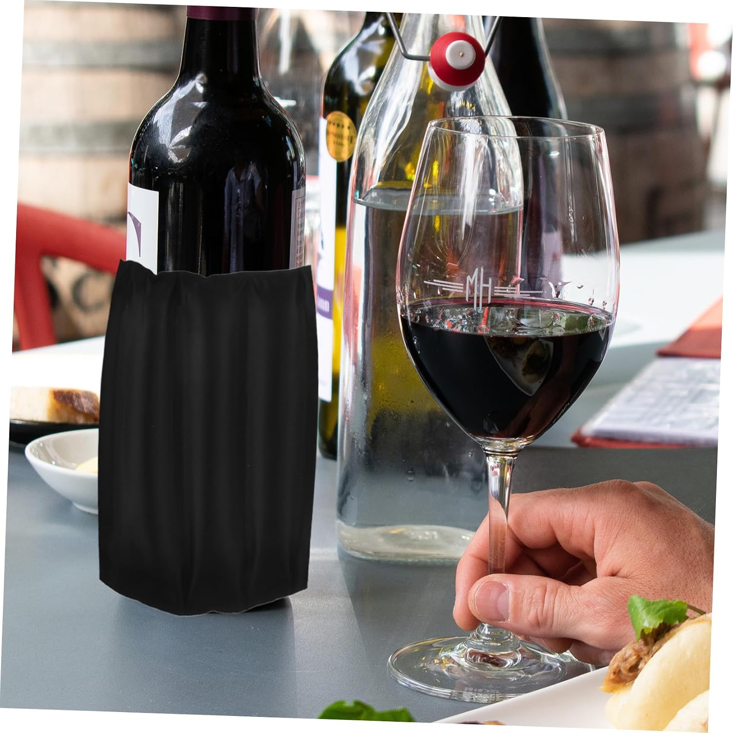 Wine Bottle Chiller Sleeve Gel Ice Pack for Beverages, Black
