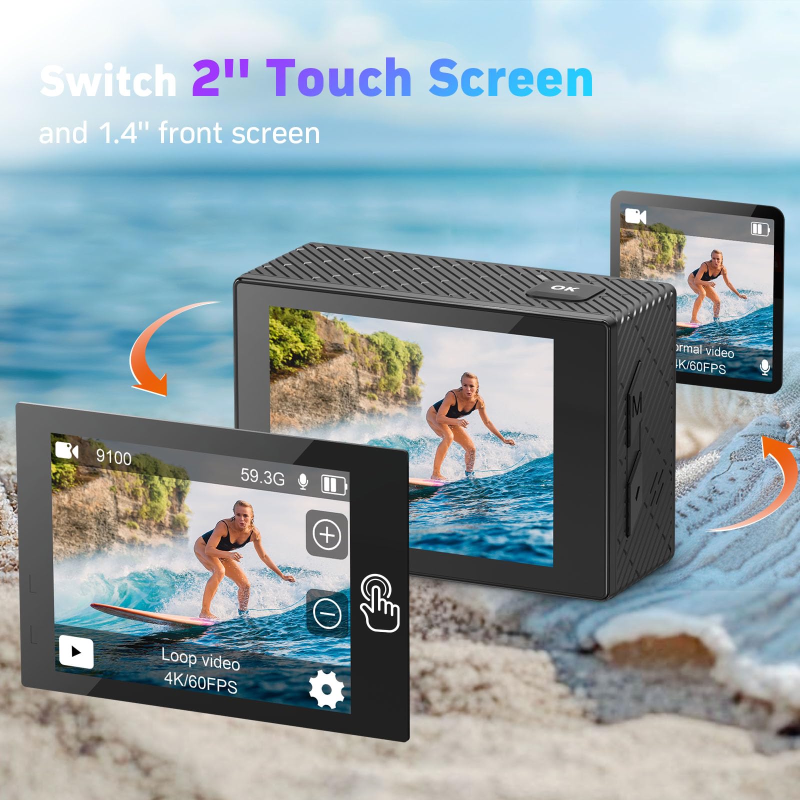 Speed 20 Action Cam 4K60FPS 40MP WiFi Unterwasserkamera 40M Wasserdicht Ultra HD Touchscreen 170° Ultra-Weitwinkel EIS Stabilisierung 5X Zoom