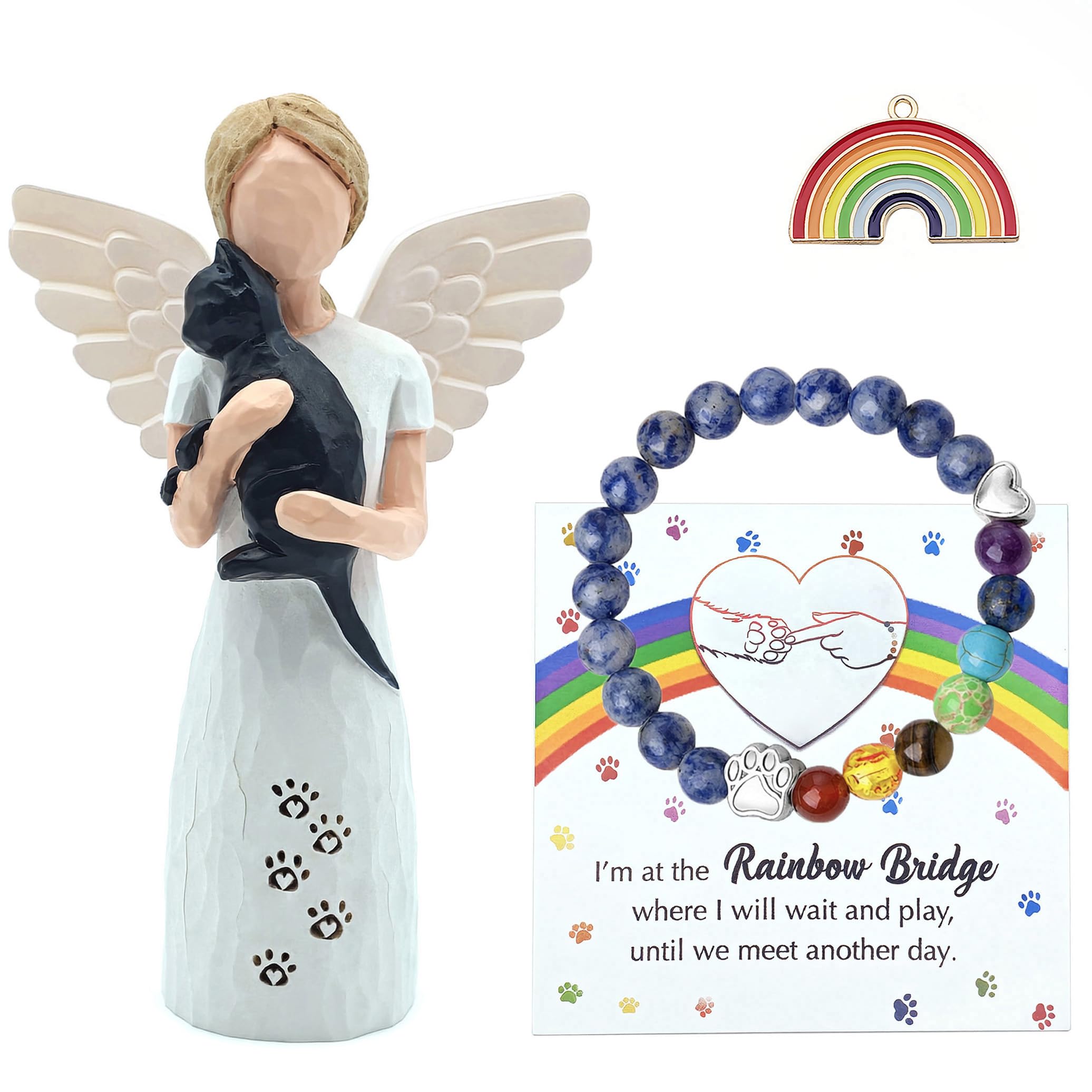 Cadeau commémoratif pour chat et son bracelet de deuil avec carte pont arc-en-ciel