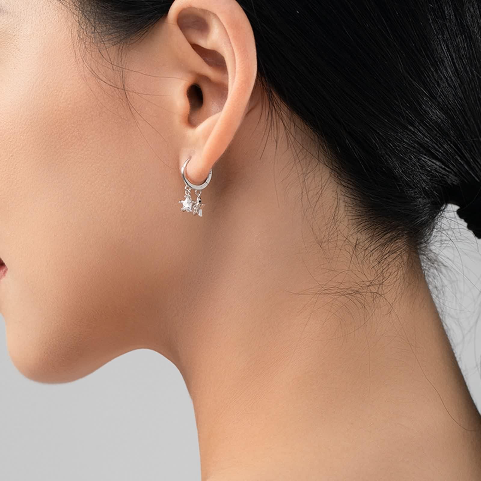 Orecchini in argento 925 da appendere, orecchini in argento elegante, a stella, zirconi, forma rotonda, gioielli da donna