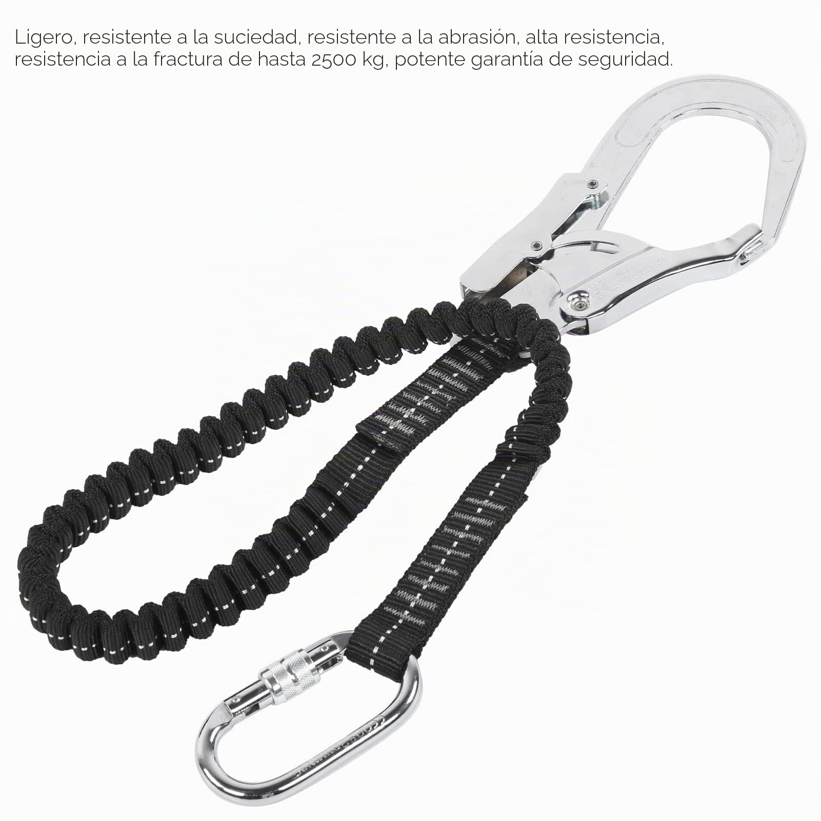 Cordón de seguridad con gancho a presión de 25 KN, correa de seguridad resistente, protección contra caídas, absorción de golpes, elástica, retráctil, arnés de correa de árbol de escalada