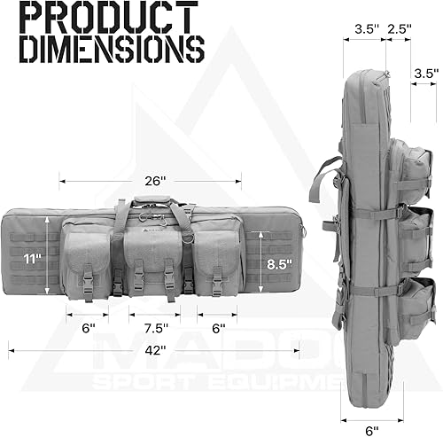 Miniatura 2 de Madog - Bolsa doble para rifle de 42 pulgadas, funda suave para pistola táctica larga y portátil, para disparar, caza, transporte, gris
