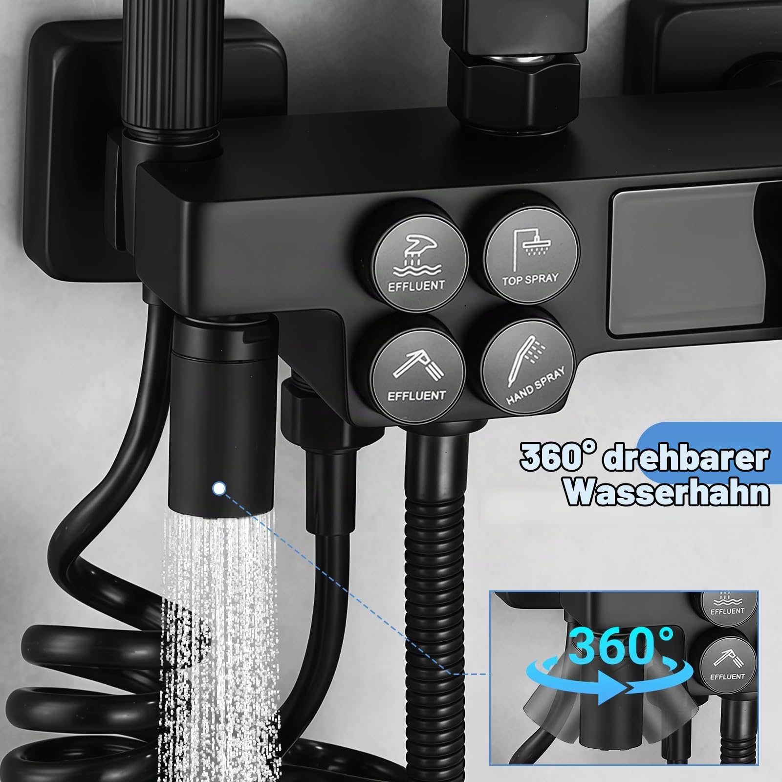 Duschsystem mit Thermostat Regendusche Set Duschset Duscharmatur Komplettset Schwarz Shower, Edelstahl Dusche Komplett Duschgarnitur Duschkopf Regendusche Schwarz mit Armatur Höhenverstellbar 65-120cm