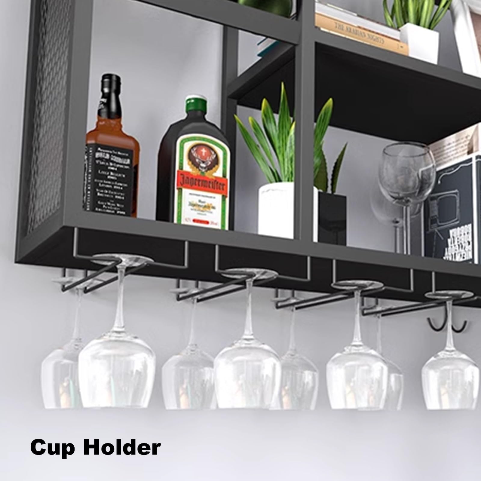 Botellero Pared Vino Botellero de Hierro, Botellero Lacado Simple Multifuncional, Botellero Vino Metal con Portavasos Colgante para Cocina Hogar Bar(White,120 * 25 * 60cm)