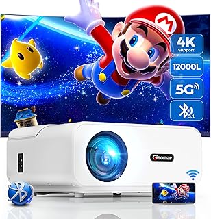 Upgraded 5G WiFi Bluetooth Projector with P2P Connectivity, Giaomar 12000L Native 1080P 4K Support Video Projector, Mini Portable Home/Outdoor Movie Projector for iOS/Android/PS5/HDMI