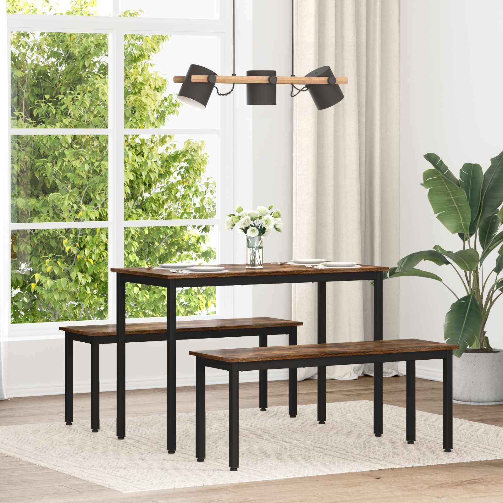 Table à manger 110 x 55 x 75 cm, cadre en métal noir, angle droit, table à manger stable pour cuisine, salle à manger, salon, design minimaliste, nettoyage facile