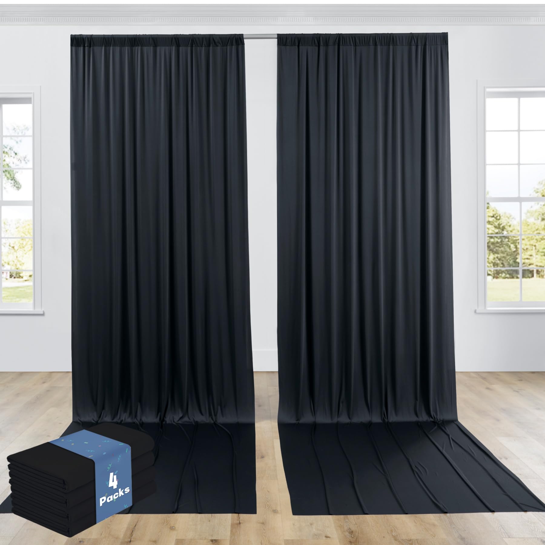 20ftx12ft Black Backdrop Curtain -Wrinkle Free Black Drapes for Birthday Parties, Photography, and Wedding Receptions-4 Panels 5FTx12FT