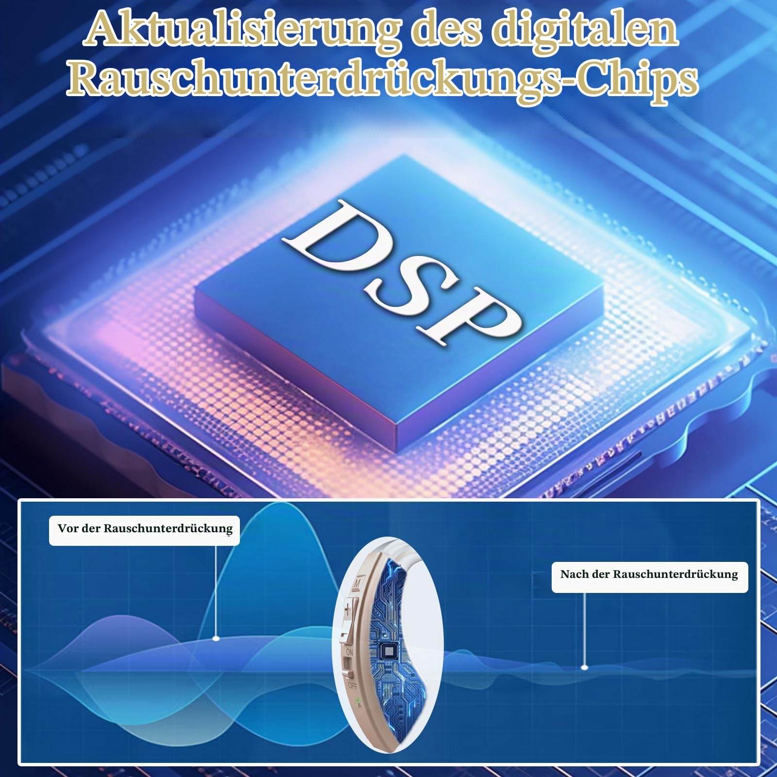 Wiederaufladbare Soundgerät für Senioren mit Geräuschunterdrückung & einstellbarer Lautstärke, BTE-Komfortdesign (1, Beige)