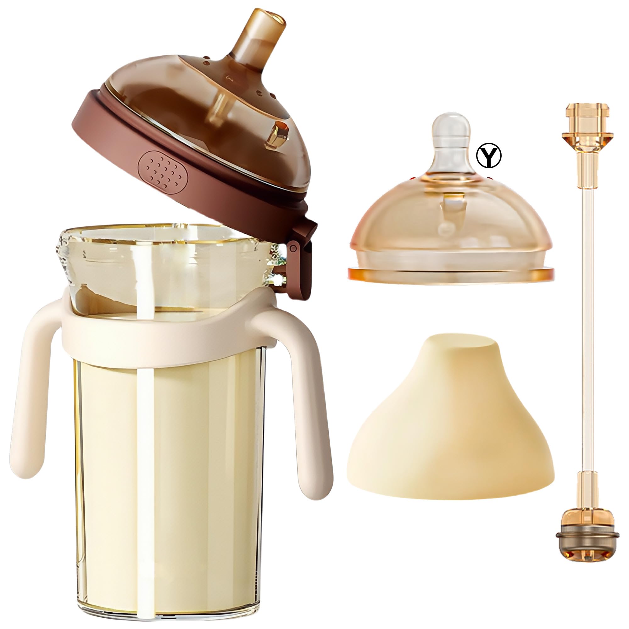 Joyfubabe PPSU Baby Bottle, Bottles for Breastfed Babies with Handles and Straw, Flip-top Anti-Colic Baby Bottles 8oz/240mL 10+ Months