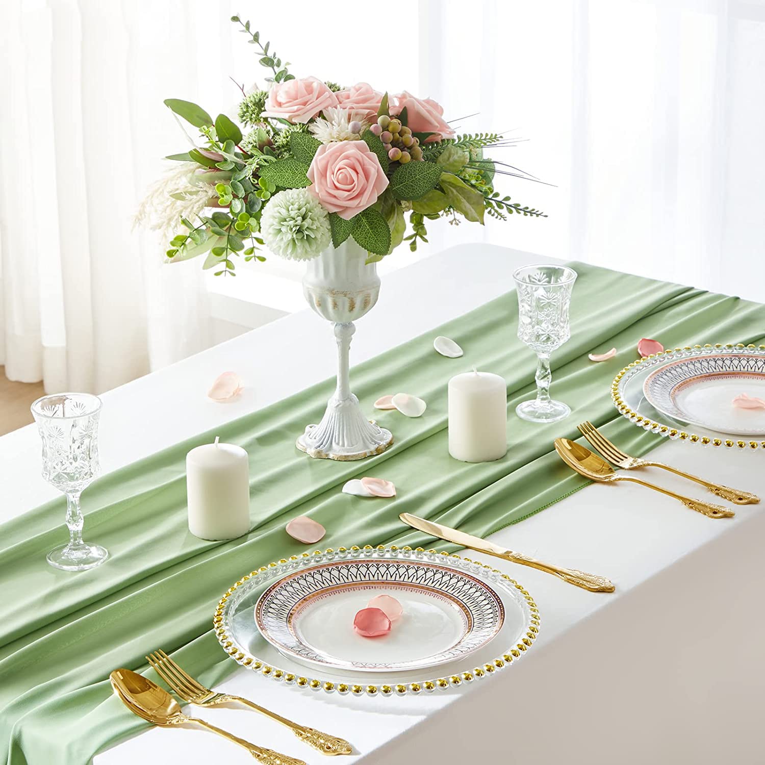 Flohar Lot De 12 Chemins De Table Romantiques Transparents En Mousseline De Soie De 3 M Pour Mariage, Fête D'anniversaire, Fête Prénuptiale, Décoration Extérieure (73,7 X 304,8 Cm, Bleu Brume