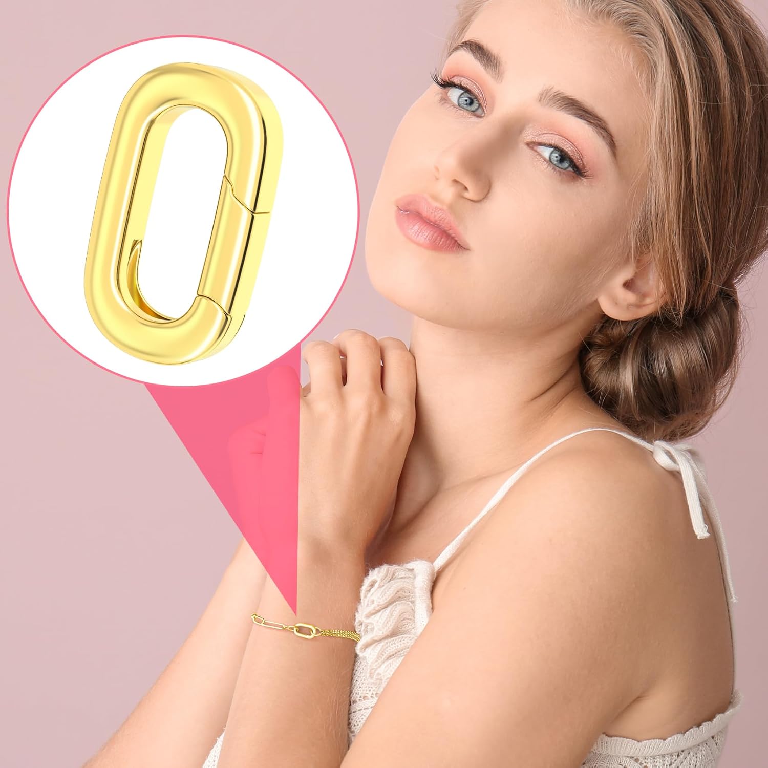 2pcs 18k Gold Oval Pendant Clasp for Necklace Making, Brass Jewelry Connector Fastener, Lobster Spring Clasp for Keychains Purse Handbag Strap Necklace Bracelet Jewelry Making - Image 5