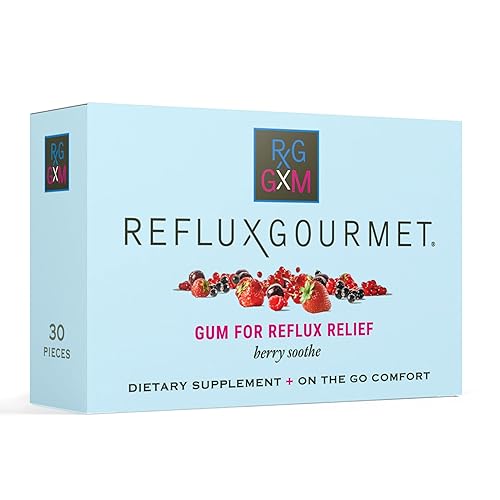 Reflux Gourmet Berry Soothe GxM - Goma de mascar de bicarbonato de sodio para reflujo ácido, apoyo oral, cognitivo y digestivo, natural con
