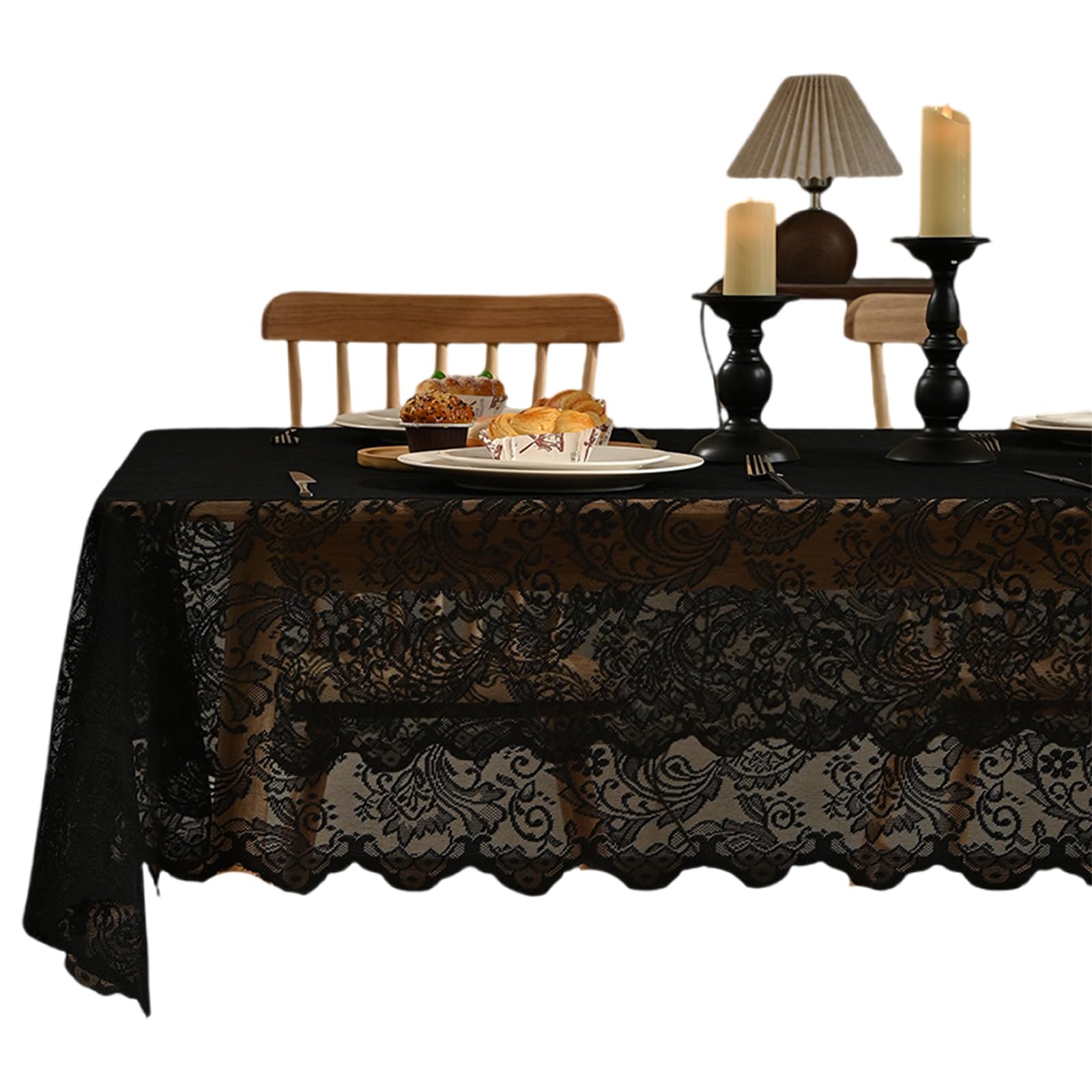 Tsophreniq Classical Lace Tablecloth for Baby Showers and Parties, Featurings Scalloped Edgesa Machine Washable Table Cloths Tail Flower Embroidery