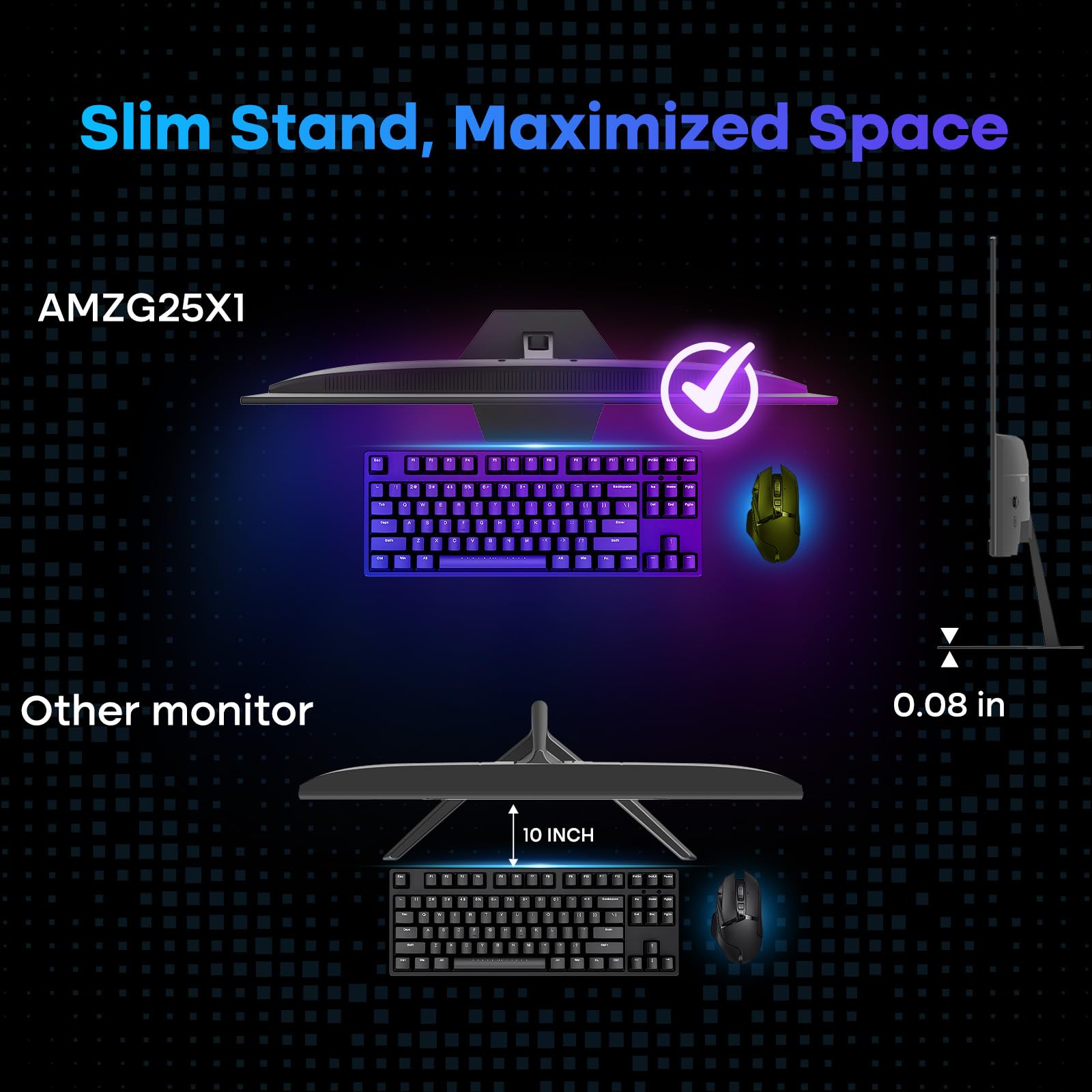 Amzfast 25 Inch Gaming Monitor,1920x1080 Full HD, 200Hz, Fast IPS Panel, Built-in Speaker, 1ms MPRT, Adaptive-Sync, DCI-P3 95%,sRGB 124%, Slim Base, VESA 75x75mm, HDMI 2.0&DP 1.4, AMZG25X1 — view 7