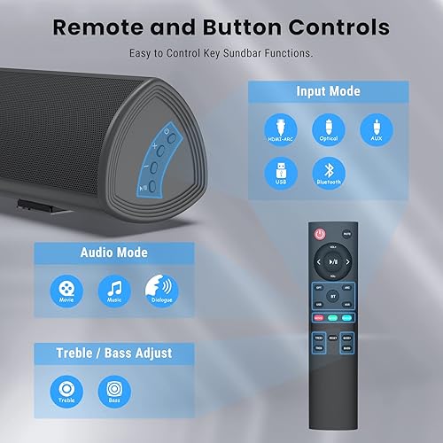 Miniatura 5 de Bestisan - Barra de sonido, sistema de barra de sonido para cine en casa de 80 W con función HDMI-ARC, altavoz de audio Bluetooth 5.0 con cable e