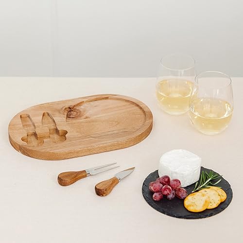 Miniatura 3 de WEDDINGSTAR Juego de bandeja de servir de madera circular grabada a medida con tabla de acacia y pizarra con tenedor y cuchillo de queso, monograma