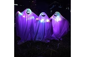 Brighten Your Yard with Haunting Ghosts: 3 Pcs Halloween Ghost Yard Stakes with LED Illumination