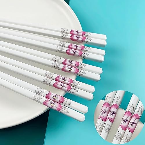10 pares de palillos de cerámica con patrón de flores, palillos de porcelana de hueso de alta calidad de 9.72 pulgadas con caja delicada, estilo