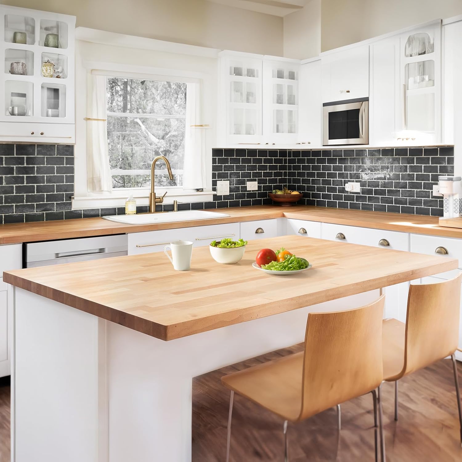 Bme Hevea Solid Wood 6ft L x 39" W Butcher Block Island Countertop, Unfinished Butcher Block Table Top for DIY Washer Dryer/Desktop/Kitchen Countertop, 1.5in Thick