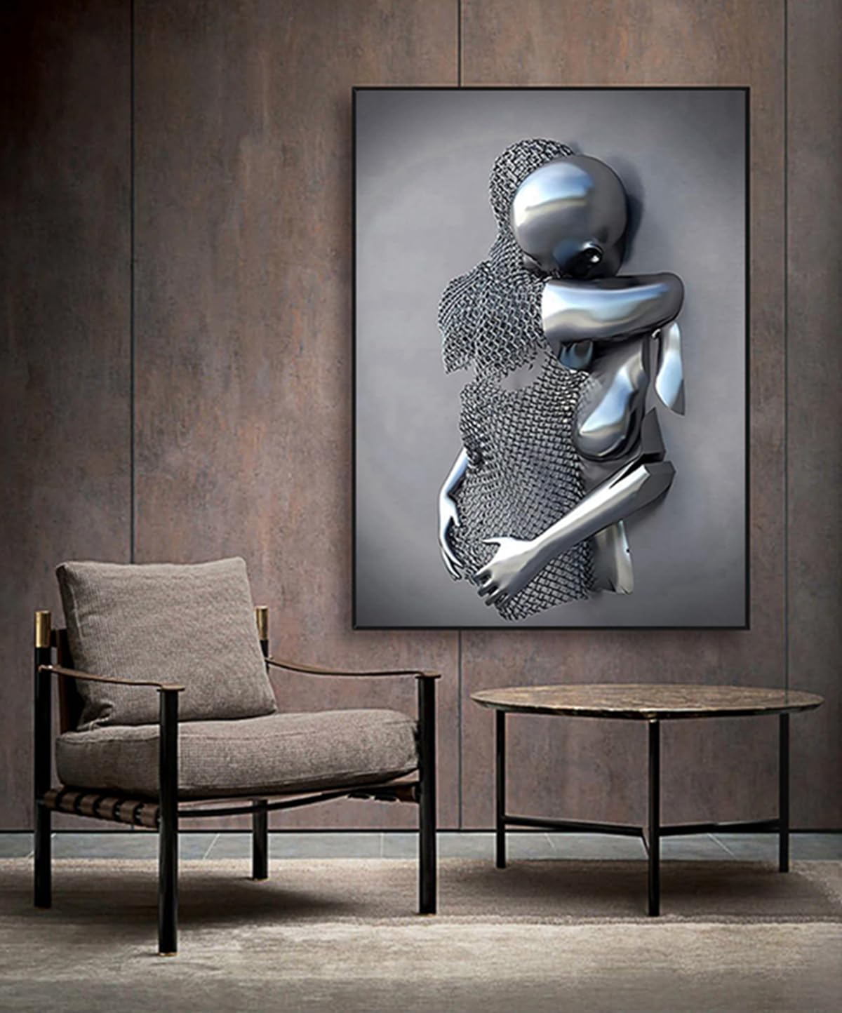 JNAOZI 3D Lovers Sculpture Metal Figure Statue Canvas Painting Love Hug Frameless (02,60 cm x 90 cm x 1 Piece) - Image 4