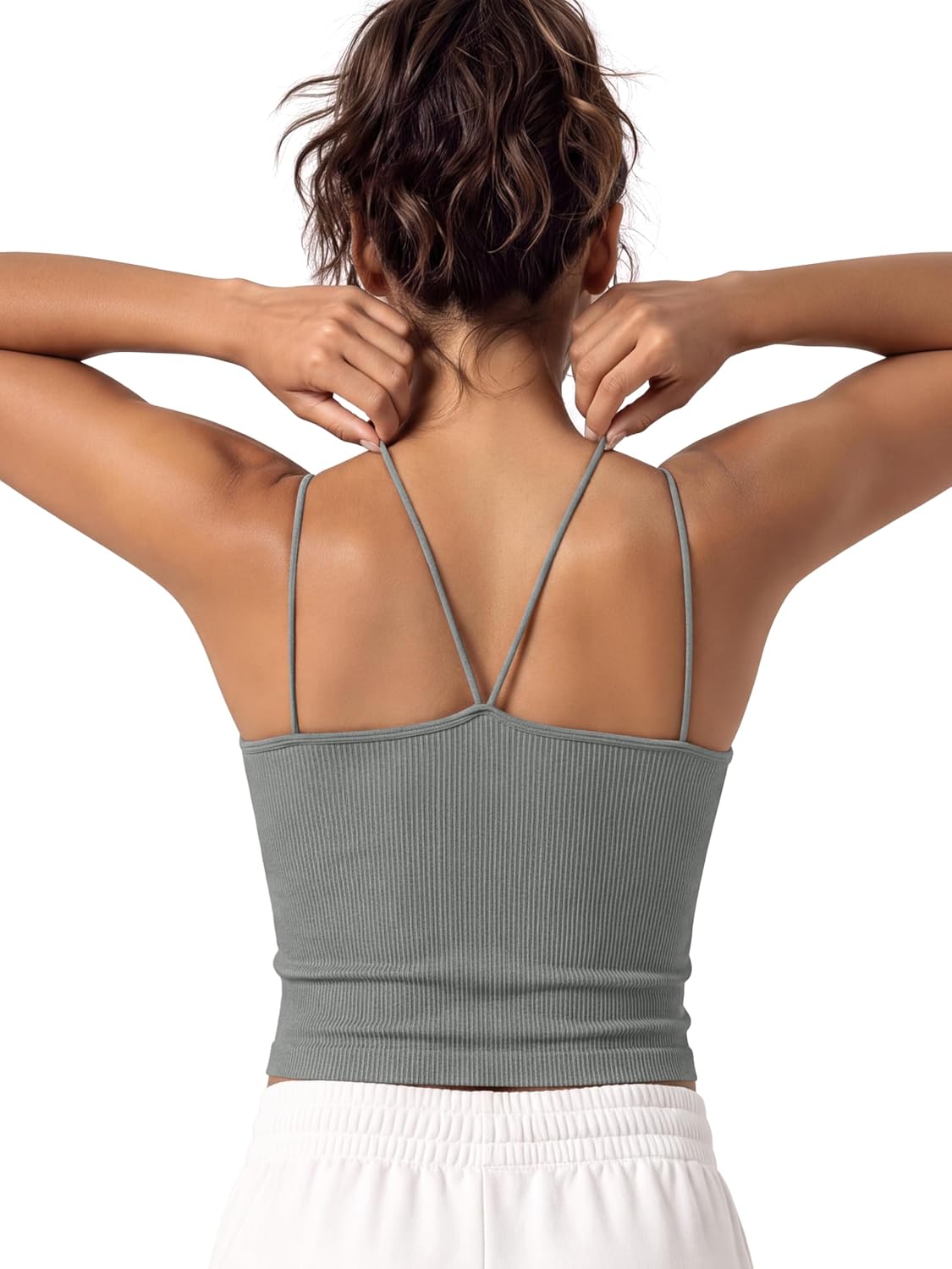 ODODOS Women's Seamless Crop Tank Top – Double Strap Rib-Knit Soft Lightweight Camisole for Yoga, Workout & Everyday Wear