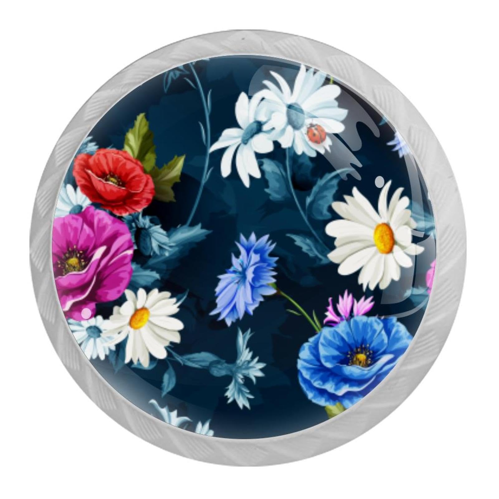 Tqmspg Multi20 4 Pieces Drawer Pulls Floral Blue Flower Door Knobs Dresser Handles For Kitchen Wardrobe Cupboard Hardware Furniture