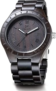 Mens Light Weight Unique Wood Watch, Uwood Series Handmade Sandalwood Analog Quartz Vintage Roman Number Natural Wooden Wristwatch