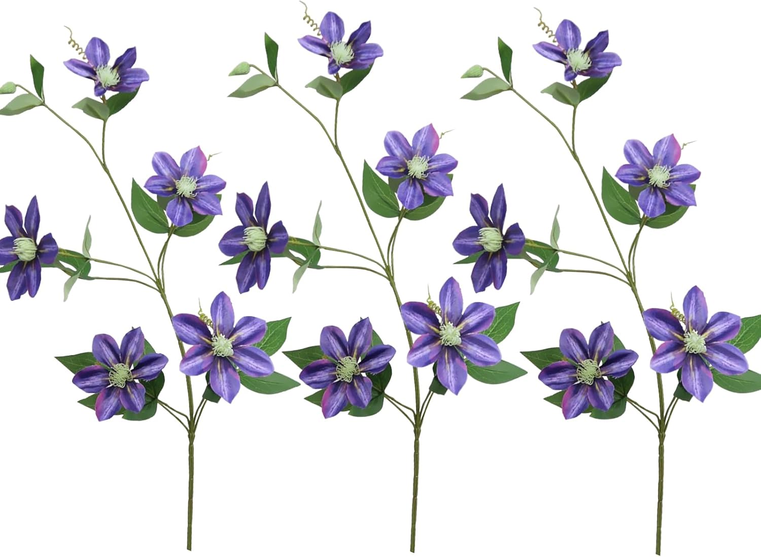 3Pack Artificial Clematis Flowers, 31.5in Tall Fake Silk Flowers for Vase Greenery Plants Artificial Fake Flowers Indoor Outside for Home Kitchen Wedding Party Decorations