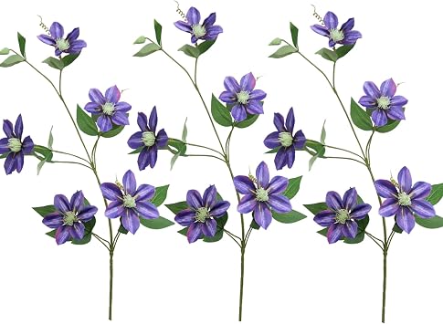 3Pack Artificial Clematis Flowers, 31.5in Tall Fake Silk Flowers for Vase Greenery Plants Artificial Fake Flowers Indoor Outside for Home Kitchen Wedding Party Decorations