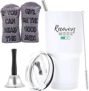 Get Well Soon Gift Set 3 Pcs -30 Oz Hospital Mug, Funny Recovery Cotton Socks, Steel Hand Bell for Surgery, Ideal Gifts for Chemo Patients & Loved Ones