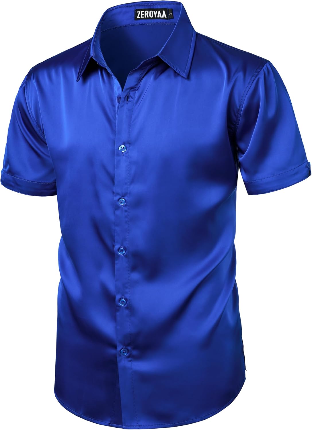 ZEROYAA Men's Hipster Shiny Silk Satin Shirt Regular Fit Short Sleeve Casual Button Down Dress Shirts for Summer Party - Image 2